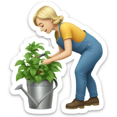 White woman watering plants  sticker