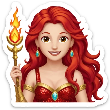 Vesta, Goddess of Hearth from Gods and Goddesses with long red hair, red sequin outfit sticker