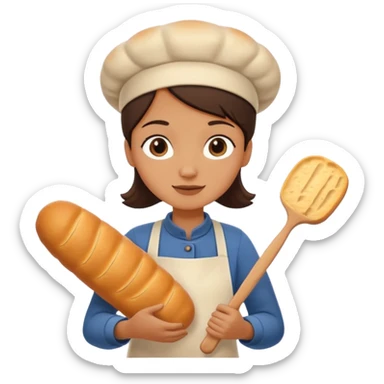Baking humanless avatar in clean vibrant style illustration. Fresh bread and rolling pin, warm golden tones, simple shapes, flat design, high contrast, cozy and friendly. sticker