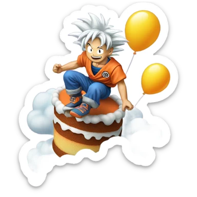 Happy birthday cake riding a cloud like goku sticker