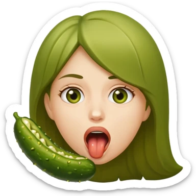 A girl opening her mouth insanely wide with a pickle going down her throat  sticker