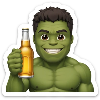 Hulk holding beer bottle hand up and smile hulk hear black  sticker