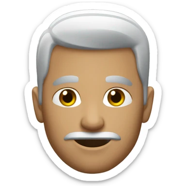 man with silver.white buzzed haircut & a goatee sticker