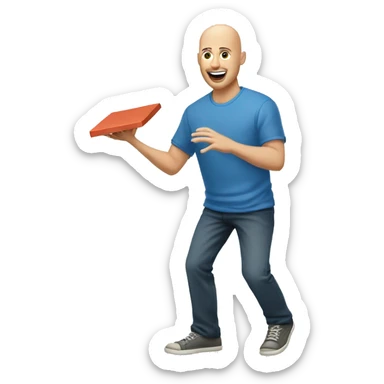 Bald Caucasian man tossing cornhole bag sticker