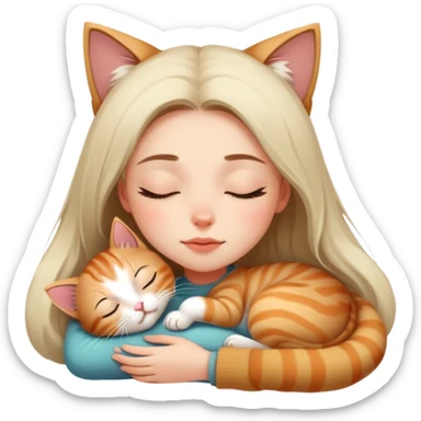 . A cute kitten naps on a girl's head, eyes shut, looking super cozy. sticker
