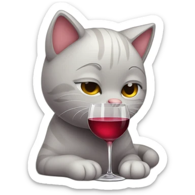 depressed tired kitty drinking wine sticker