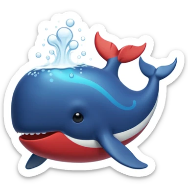 spouting whale emoji, in blue, red, green, black, yellow sticker