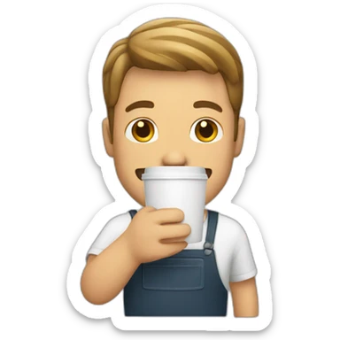 white guy holding glass coffee mug smiling sticker
