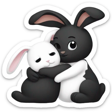 Black rabbit hugging white rabbit  sticker