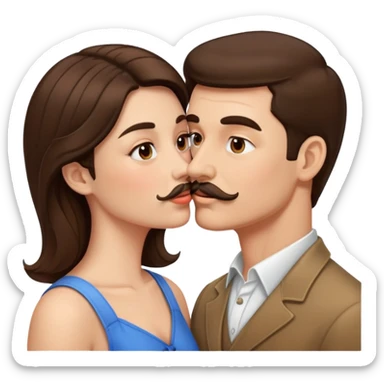 Couple kissing brunette mustache sticker