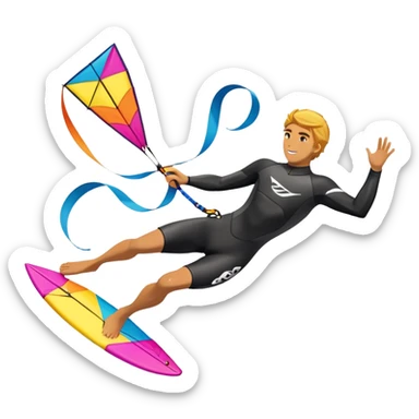 A kite surfer gliding across the ocean, with a colorful kite soaring high in the sky and the surfer carving through the waves. The scene captures the energy and freedom of the sport, with the sun shining and the ocean's waves splashing around. sticker