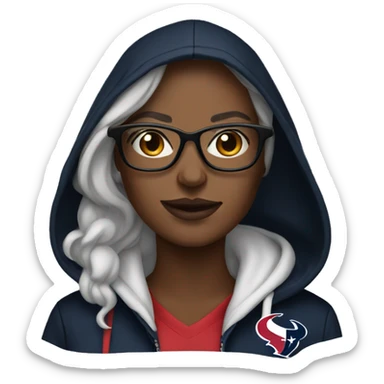 Woman with glasses in black hoodie and texans jersye sticker