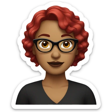 Woman with red wavy bobcut and black cateye glasses sticker