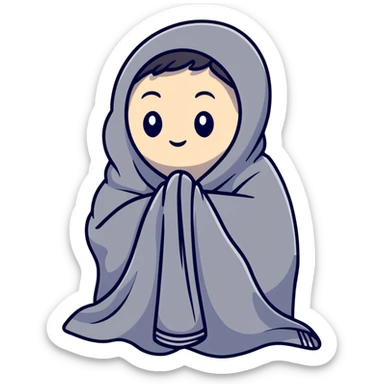 Character wrapped in blanket with visible breath in cold air sticker