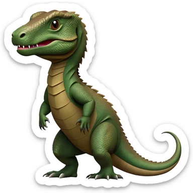 cinematic-komodo-dragon-realistic-full-body-standing-emoji,-massive-scaled-body-poised-with-quiet-power,-rough-textured-skin-dark-green-and-brown,-head-tilted-dramatically,-long-forked-tongue-flicking-out,-simplified-yet-realistic-focused-features,-highly-detailed,-glowing-with-an-almost-sarcastic-glow

 sticker