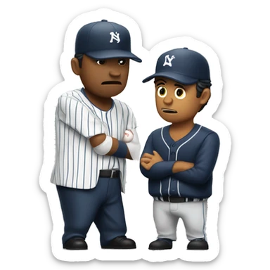 Baseball executive angrily negotiating with a Latino player in pinstripes sticker