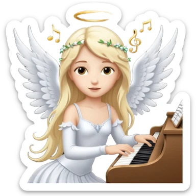 fée vêtue de blanc jouant du piano avec des ailes d'ange sticker