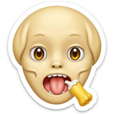 Do a drooling face with a half yellow bone in front of the mouth sticker
