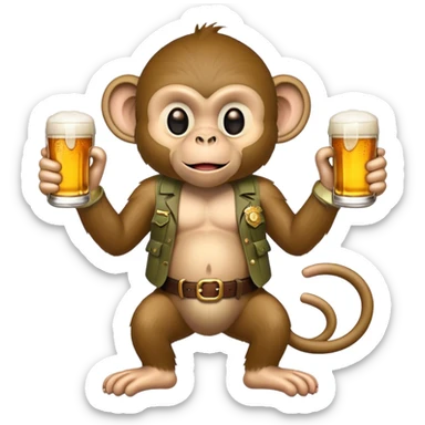 Monkey with beer and guns sticker