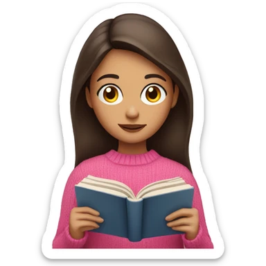 A brunette girl with a pink jumper reading a book  sticker