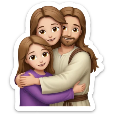 Jesus hugging a girl (she has light brown hair, white skin, hazel eyes) sticker