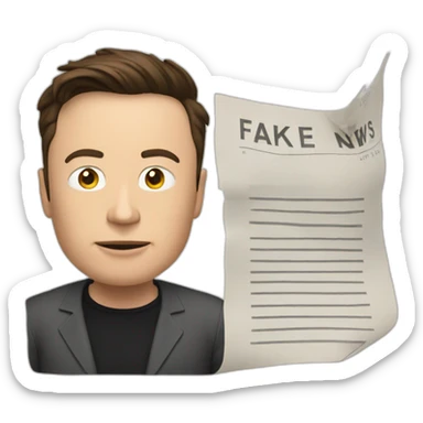 Elon Musk showing an paper with the word fake news sticker