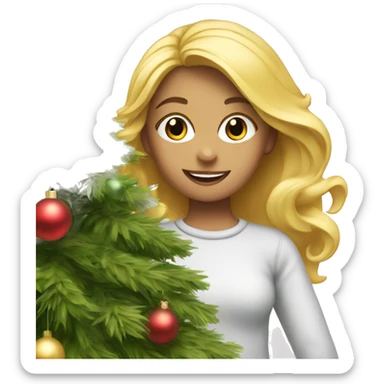 Blond Girl is decorating a Christmas tree sticker
