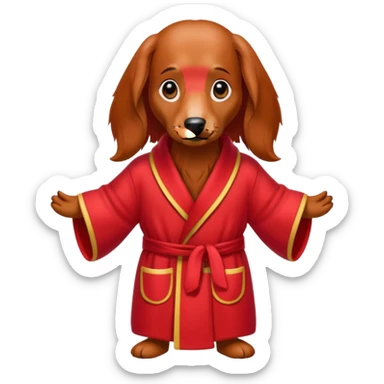 Red long hair dachshund wearing slippers and a robe  sticker