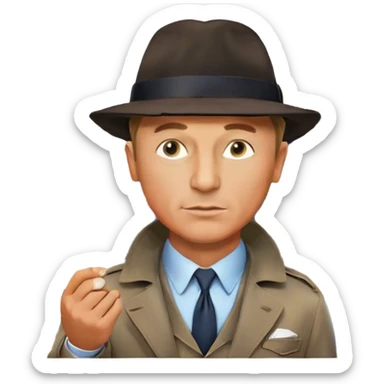 Icon for Detective Movies: A colorful collage featuring Daniel Craig as an inspector, with a magnifying glass, fedora hat, cigarette, and a mysterious city backdrop. Include a board with photos of suspects, fingerprints, and a crime scene. Retro movie poster style. Transparent background. sticker