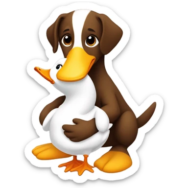 Brown small puppy hugging white big duck sticker