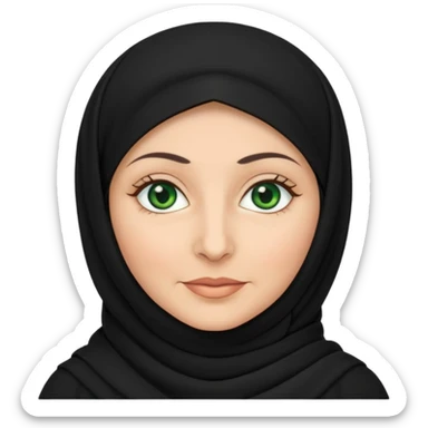 Older Muslim women with black hijab, white, green eyes sticker