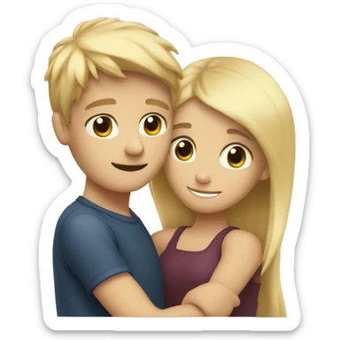 Blonde boy hugging brunette girl sticker