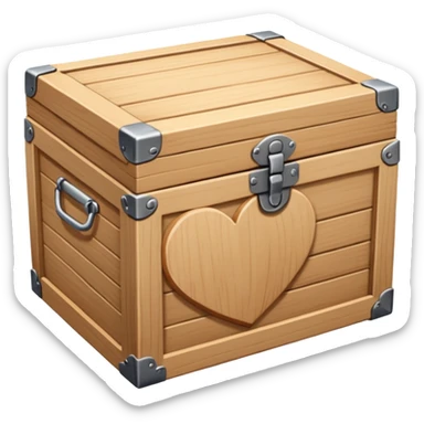 wooden box emoji, closed box with natural wood finish, subtle grain pattern, bright and clean sticker