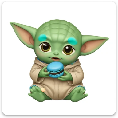 baby yoda eating a blue macaroon  sticker