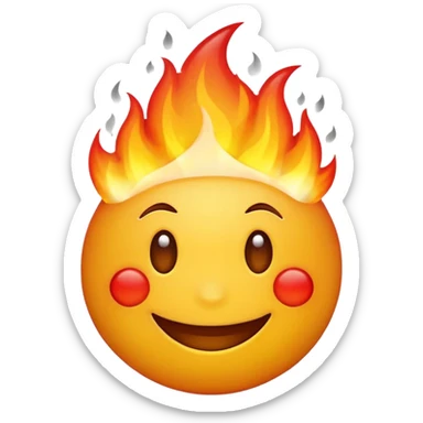 smiling yellow emoji with fire surrounding them sticker