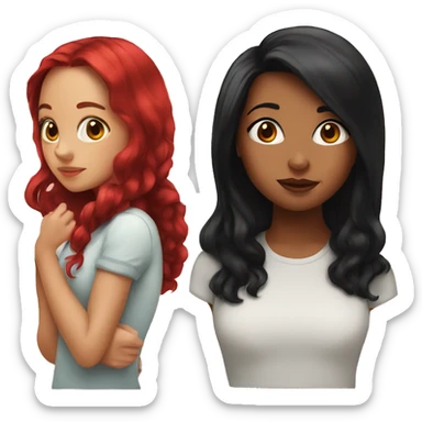 Girl with black hair and girl with red hair kissing sticker