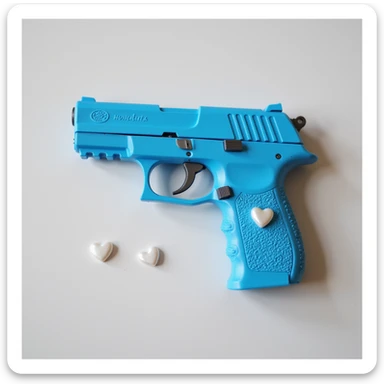 photorealistic blue pistol with a pearl handle, no heart shapes or motifs, on a white background sticker