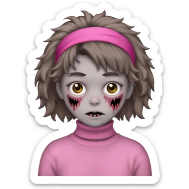brown fluffy haired zombie with pink turtleneck sweater and hair band sticker