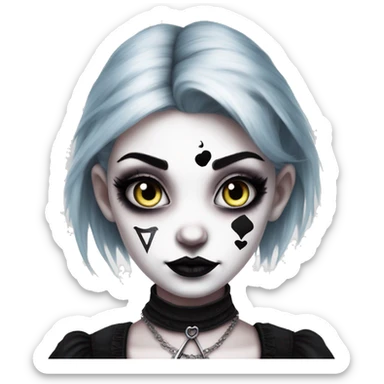 Realism punk goth Alice in Wonderland with neck tattoos and dark eye makeup sticker