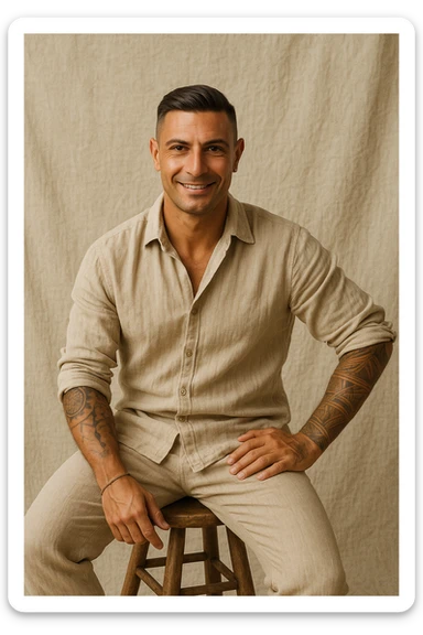 Uomo che usa solo prodotti di Lino e Cotone, perchè sono naturali sticker