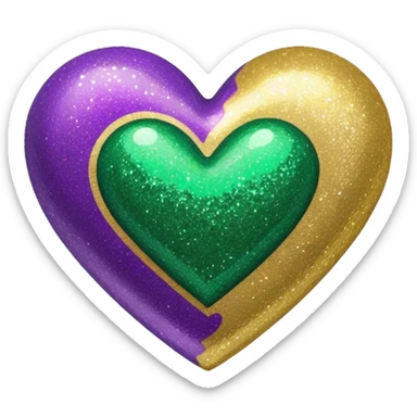 Gold, purple and green glitter heart  sticker