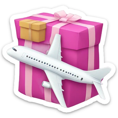 airplane with a pink parcel   sticker