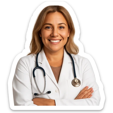 realistic and warm Latina doctor with light blonde hair sticker