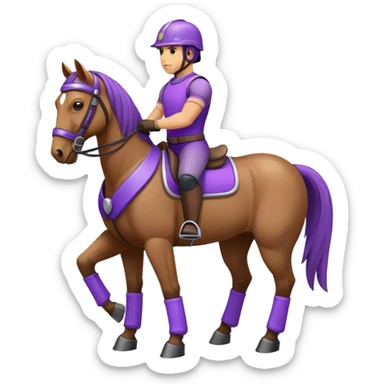 A horse with a purple driver helmet sticker
