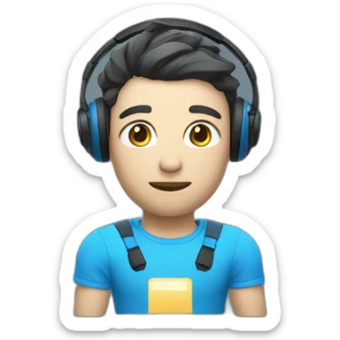 White skin Vr player whit blue t-shirt sticker