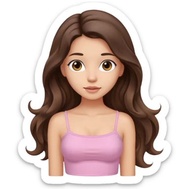 aesthetic brunette girl in light pink tube top shirt with long wavy hair sticker