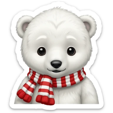 baby polar bear with red stripes scarf  sticker