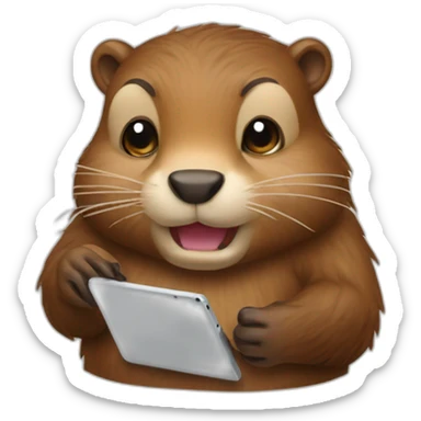 beaver drawing on a tablet sticker