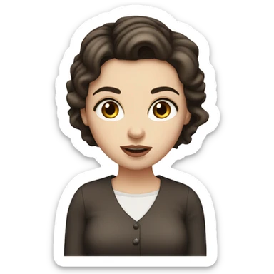 white girl with dark brown hair, full and beautiful mouth, big eyes and thick eyebrows, sticker