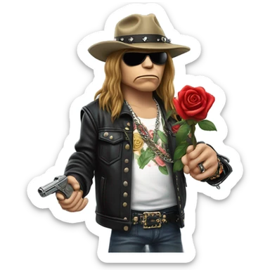 Axl Rose with a rose and a gun realistic sticker